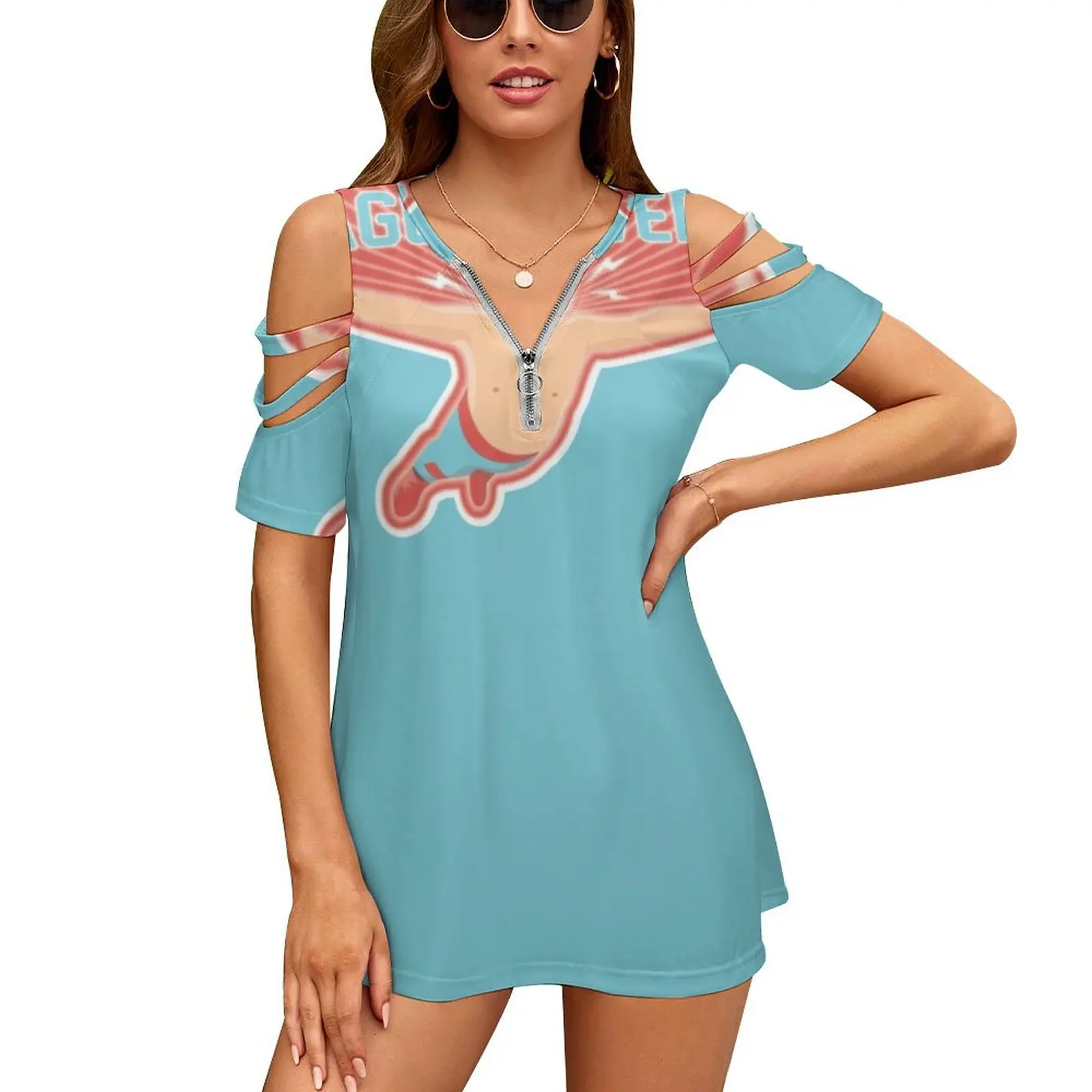 Nacho Libre Eagle Powers nueva moda Top con hombros descubiertos y cremallera camisa de manga corta para mujer Nacho Libre Nacho Eagle Powers Eagle Power