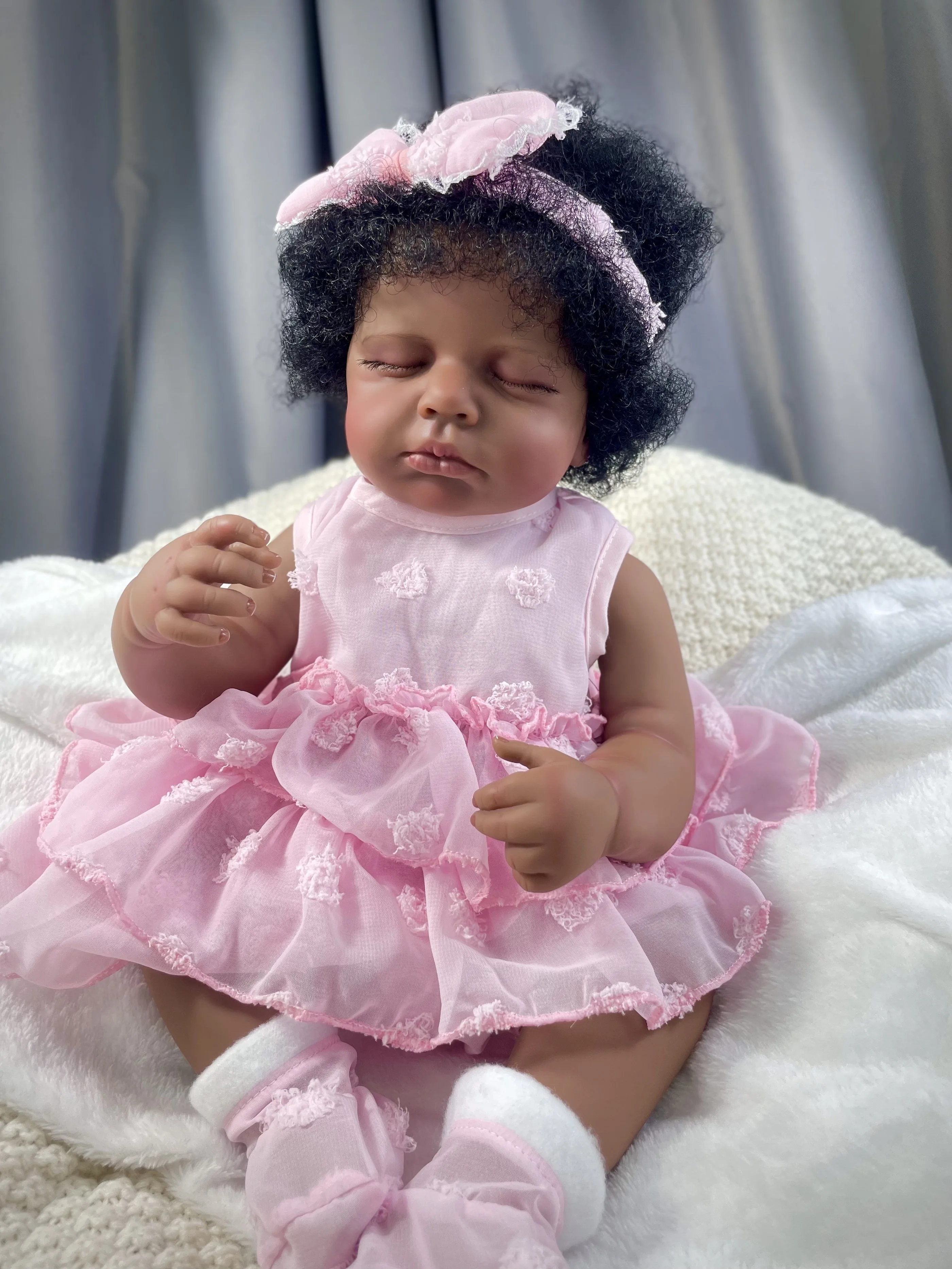 

MRB 50CM Reborn Baby Doll LouLou Dark Skin Girl African American Baby Finished Newborn Lovely Black Girl Collectible Art Doll