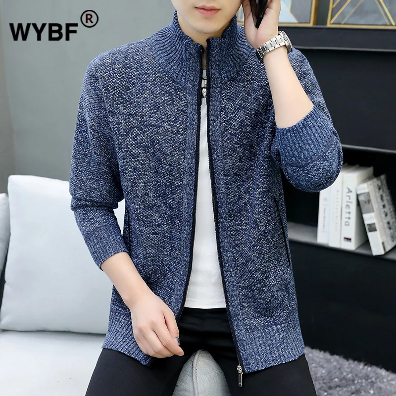 Men\'s Winter Knitted Sweater Pullover Print Korean Fashion Clothes Knitwears Clothing Standing Collar Cardigan Jacket