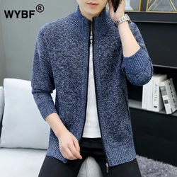 Men's Winter Knitted Sweater Pullover Print Korean Fashion Clothes Knitwears Clothing Standing Collar Cardigan Jacket