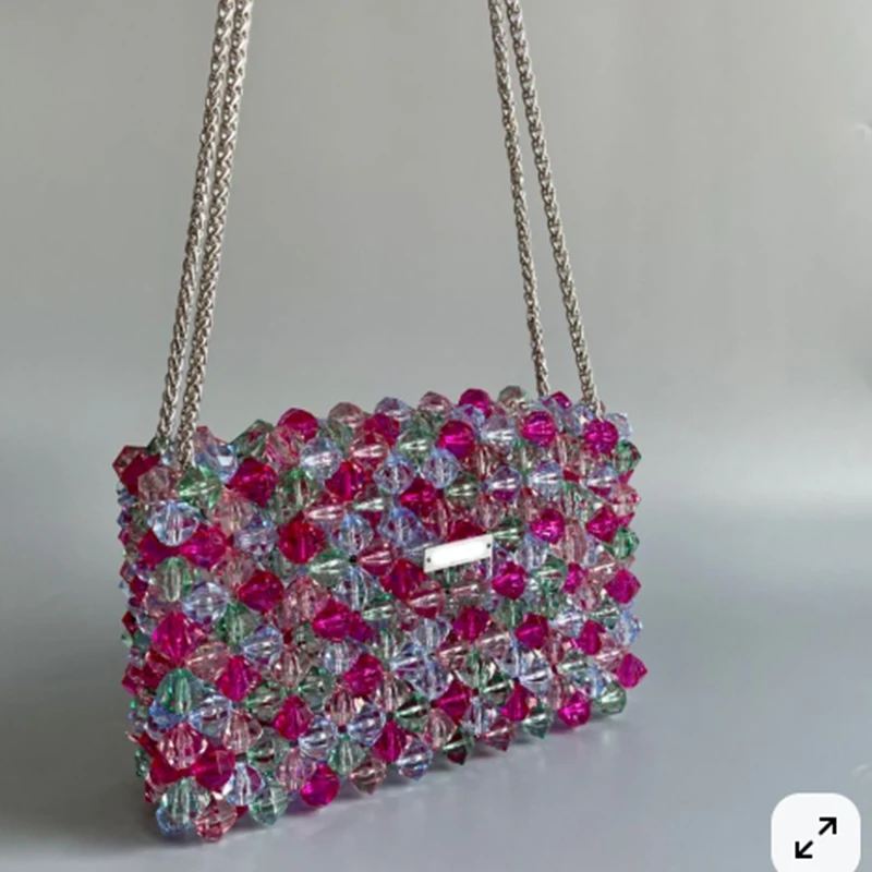 Acrylic Bead Diamond Handmade Colorful Small Square Bag Fashion Transparent Niche Design Chain Women's Shoulder Bags Wholesale