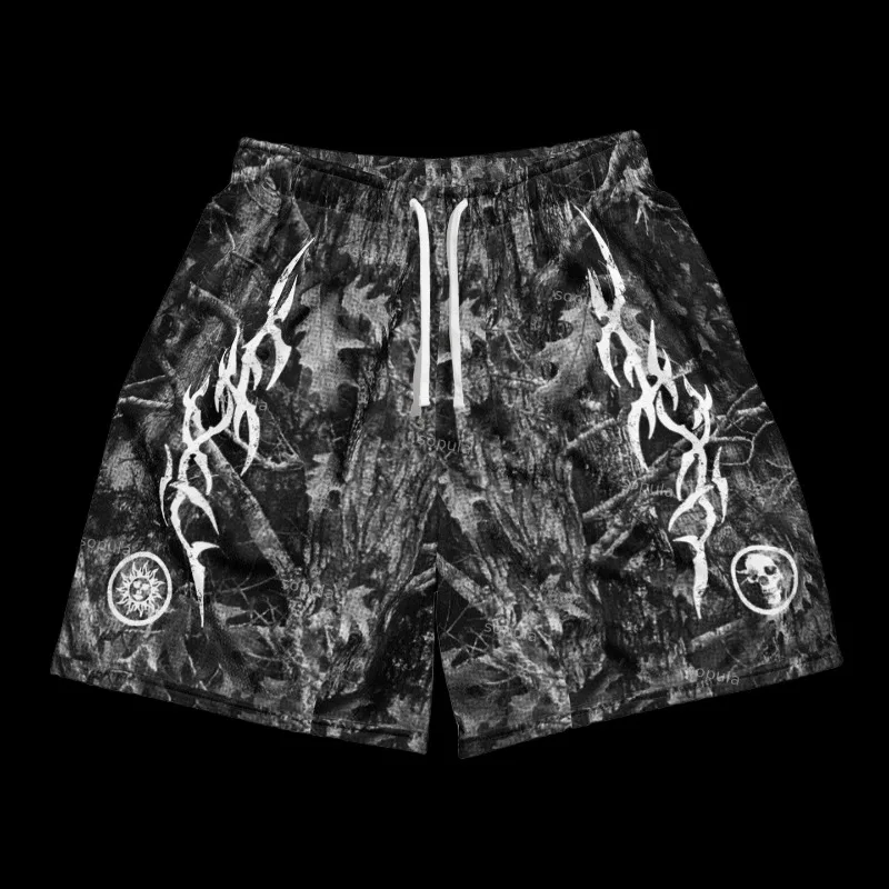 2026 Street Sports Vintage Y2k Flame Graphics Camouflage Basketball Shorts Sport Training Breathable Fashionable Casual Shorts