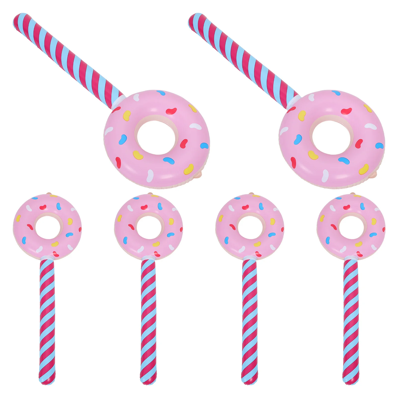 6Pcs Donut Shape Balloons 80Cm PVC Inflatable Stick Party Decor for Candyland Birthday Pool Theme Events Photo Booth Backdrop