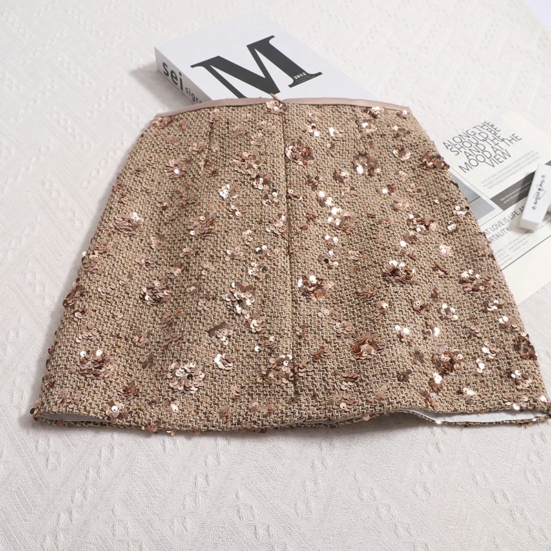 Heavy-duty Sequin Mini Skirt Women's 2025 Spring New Fashion High-end Slim-fit Hip Skirt Women Spice Girl A- Line Skirts