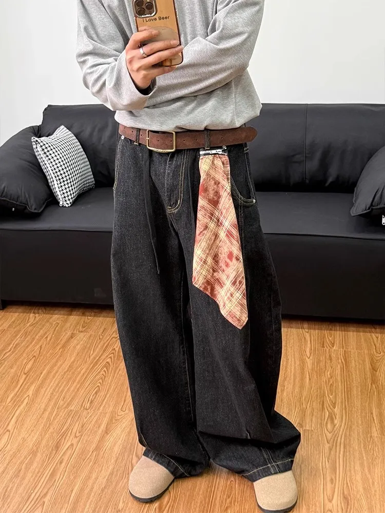 

American Retro Wide Leg Knife Denim Jeans Original Bull Loose Fit Casual Youth Jeans High Waist Long Pants Straight Leg