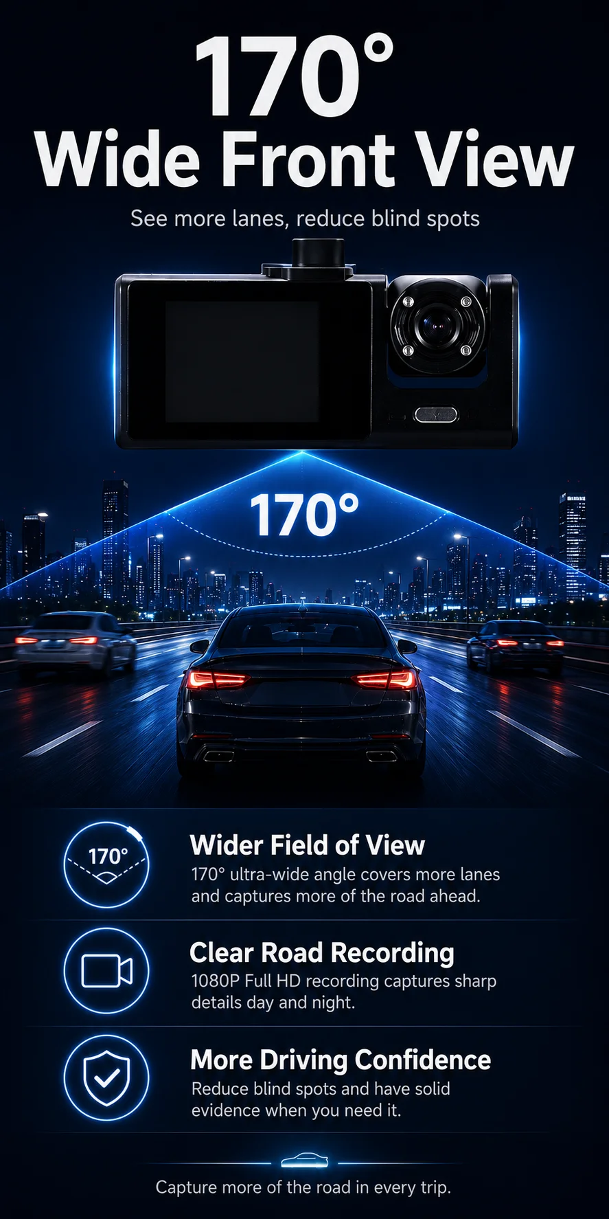 3 Channel Dash Cam 1080P Front Rear Inside Camera 170 Degree Wide Angle Night Vision Loop Recording G-Sensor Rear Camera Car DVR