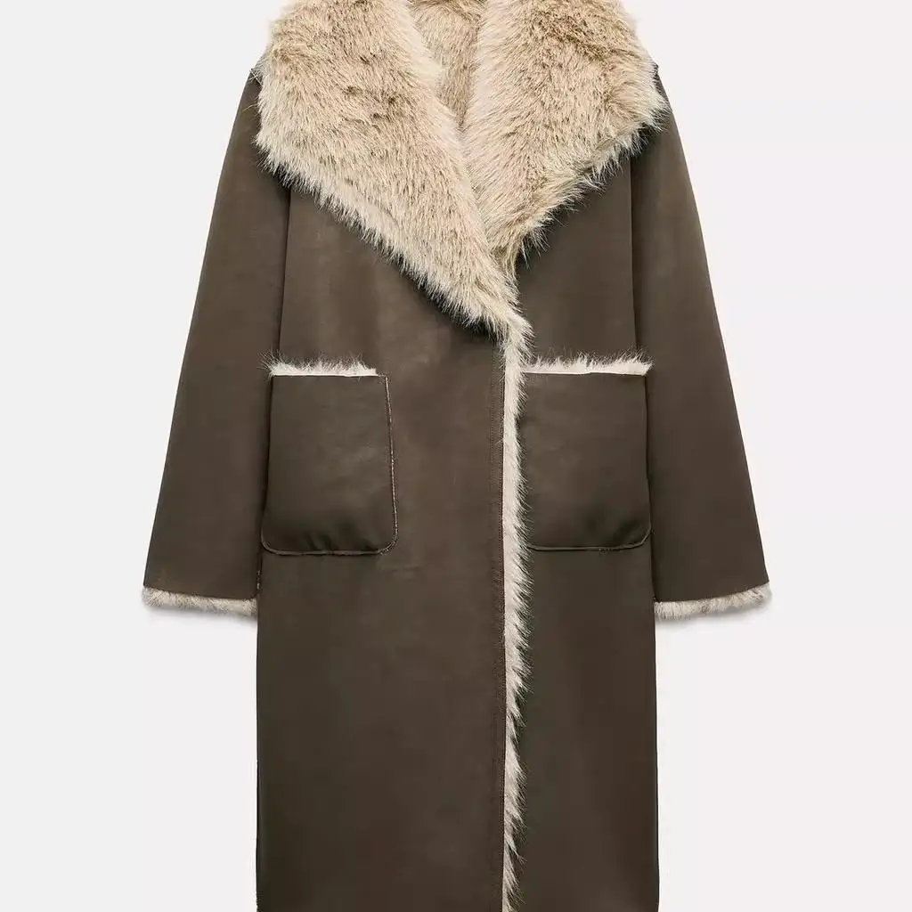 

Двустороннее длинное пальто-куртка женское осенне-зимнее: новинка, модная универсальная верхняя одежда, комфортный свободный крой