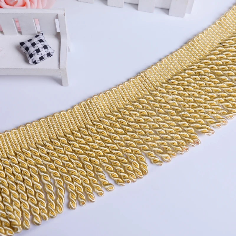 1Yard(91cm) Shiny Gold Color Fringe Tassel Trim Upholstery Curtain Lamp Trimmings 10CM Loop Tassel Rope Lace Fringe