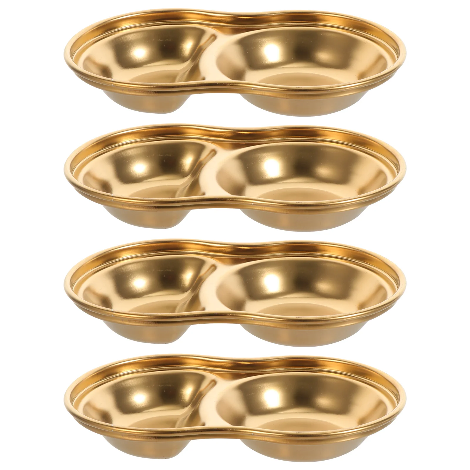 

4 Pcs Stainless Steel Seasoning Dishes Creative Shape Double Cell Kitchen Condiment Plates Easy Clean Corrosion Resistant