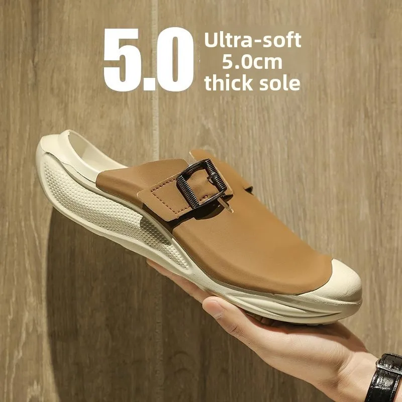 

Genuine Leather Men's Slippers Summer Outdoor Wear-Resistant Slip-On Head Cover Sandals Anti-Slip Breathable Lazy People Slip...