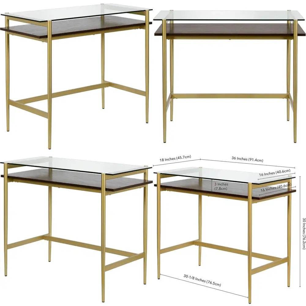 Modern 36 Inch Glass Desk with Open Storage