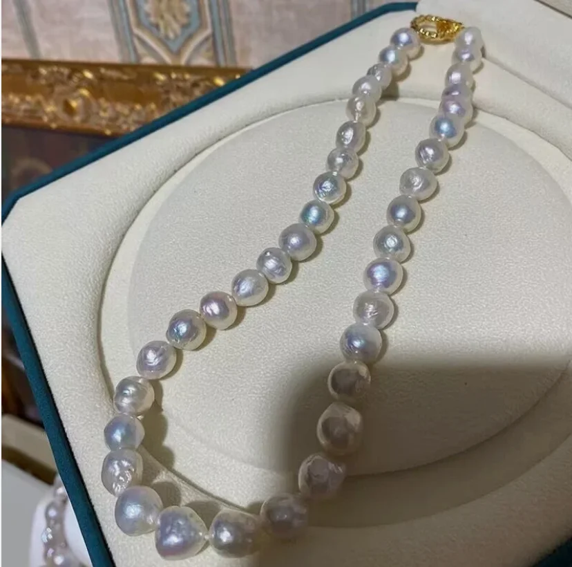 

classic 9-12mm south sea baroque white pearl necklace 17" 925s