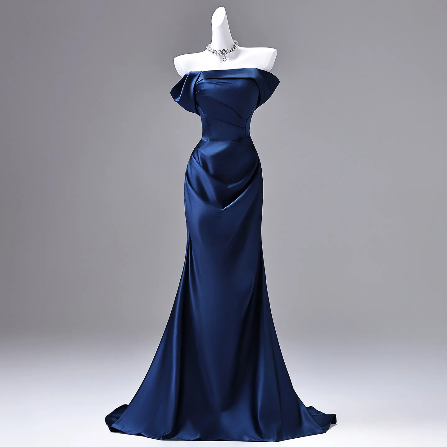 Elegant Navy Evening Dress Mermaid Satin White Party Dress Lace-up Back/Zipper Back Wedding Party Dress White, Ivory, Champagne