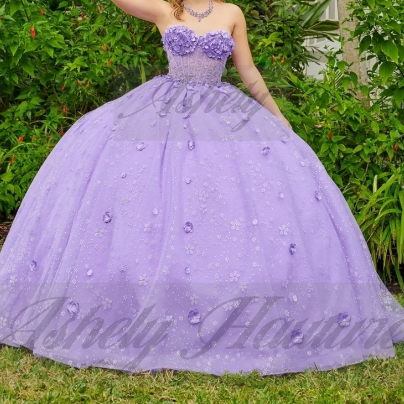 Aangepaste Glanzend Fuchsia Vrouwen Prom Jurken Speciale Gelegenheid Bloem Lace Up Puffy Lange Party Vestido De xv Quinceanera 15/16