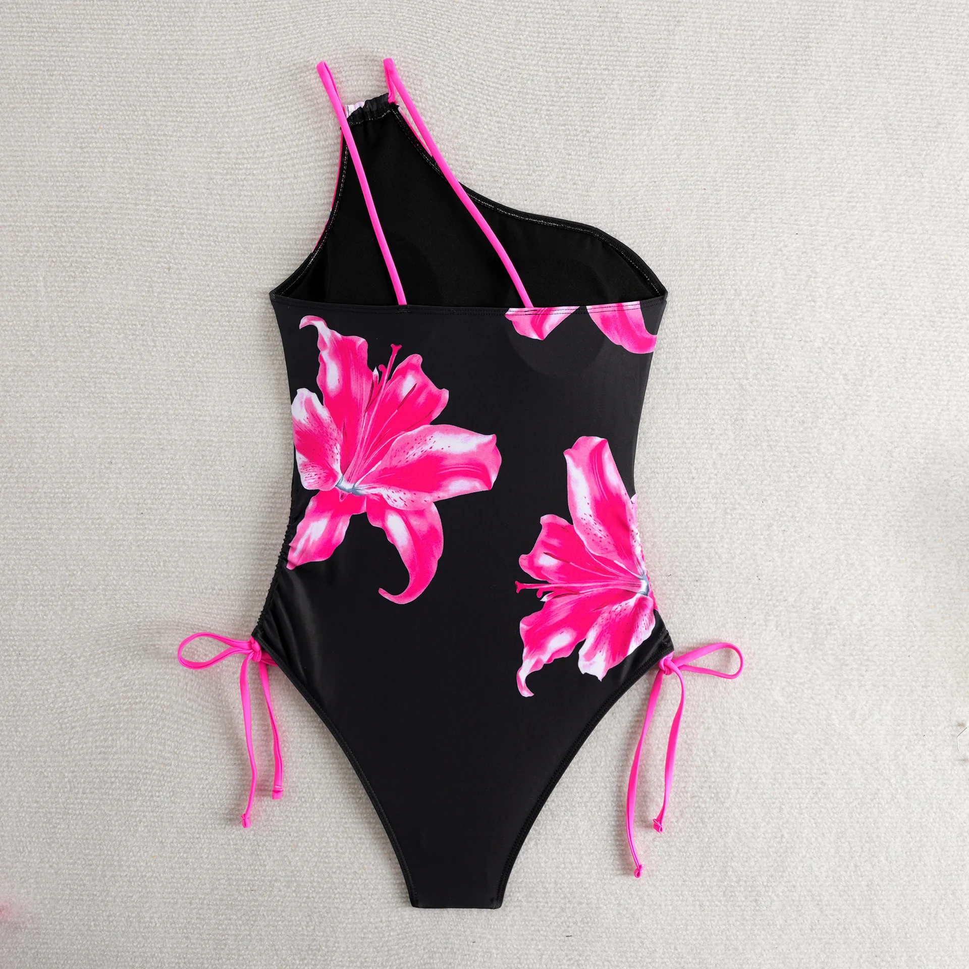 2025年 レディース ワンショルダー モノキニ ボディコン プリント水着 ドローストリング付き クロスボーダー ワンピース コルセット セクシー バンテージ水着