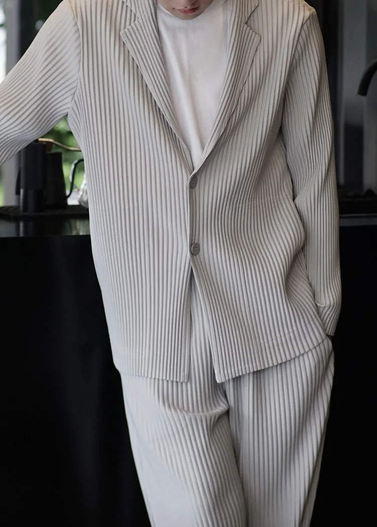 Miyake Plissee Männer Blazer Plisse Jacke lässig einfache Blazer Einreiher Anzug japanischen Stretch Stoff Mantel – Detail 5