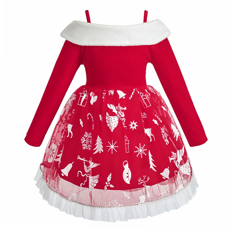 

Child Fancy Santa Claus Print Dress Kids Hawaiian Dresses Girl Christmas Gift Teens Xmas Costume New Year Birthday Party Skirt