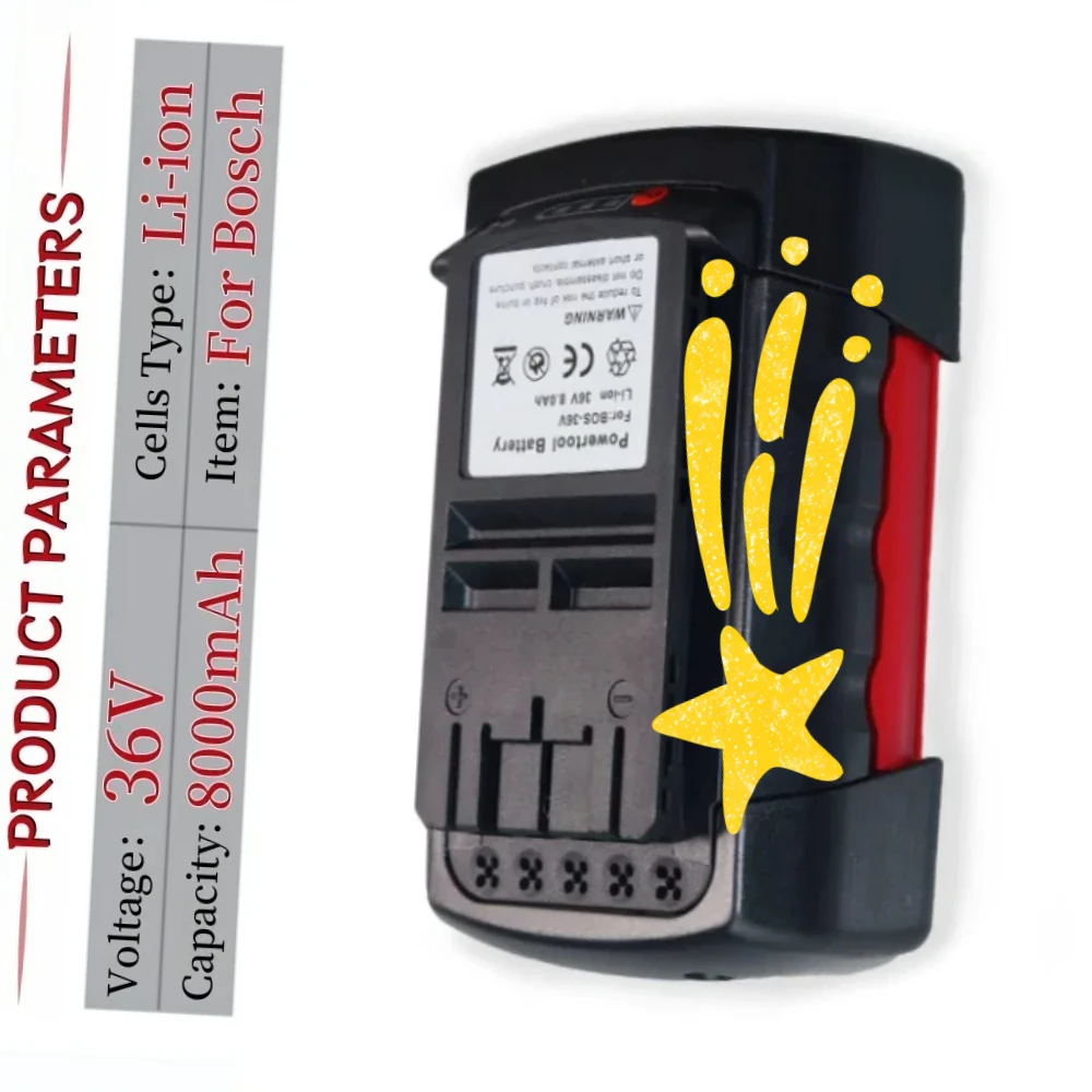 

For Bosch 36V Replacement Tools Battery 8.0AH Lithium-Ion Rechargeable Battery BAT810 BAT840 D-70771 BAT836 BAT818 2607336003