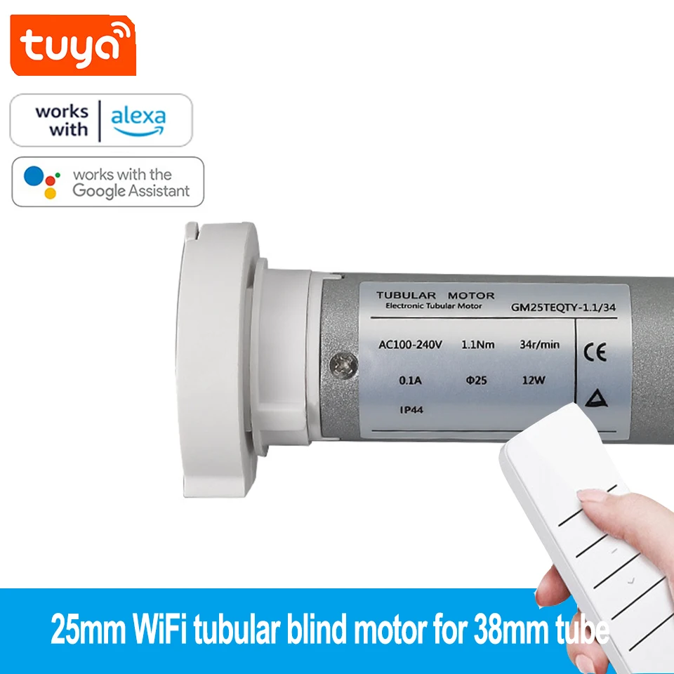 

Tuya GM25TEQ 1.1N Wifi Rolling Smart Tubular Motor,RF433 remote control,APP/Voice Control by Alexa Google Home,for Dia 38mm Tube