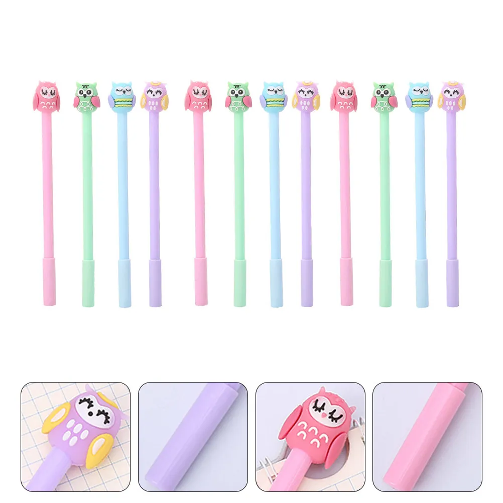 

12Pcs Owl Gel Ink Pens Cartoon Silicone Neutral Pen Smooth Writing Office School Stationery Student Marker Cartoon Gel Pens
