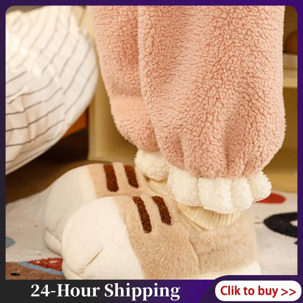 

3D Cat Paw Plush Slippers Flat Thermal Slippers Comfortable Furry Paw Couple Slippers Anti Slip Cute Paw Slippers for Men Women