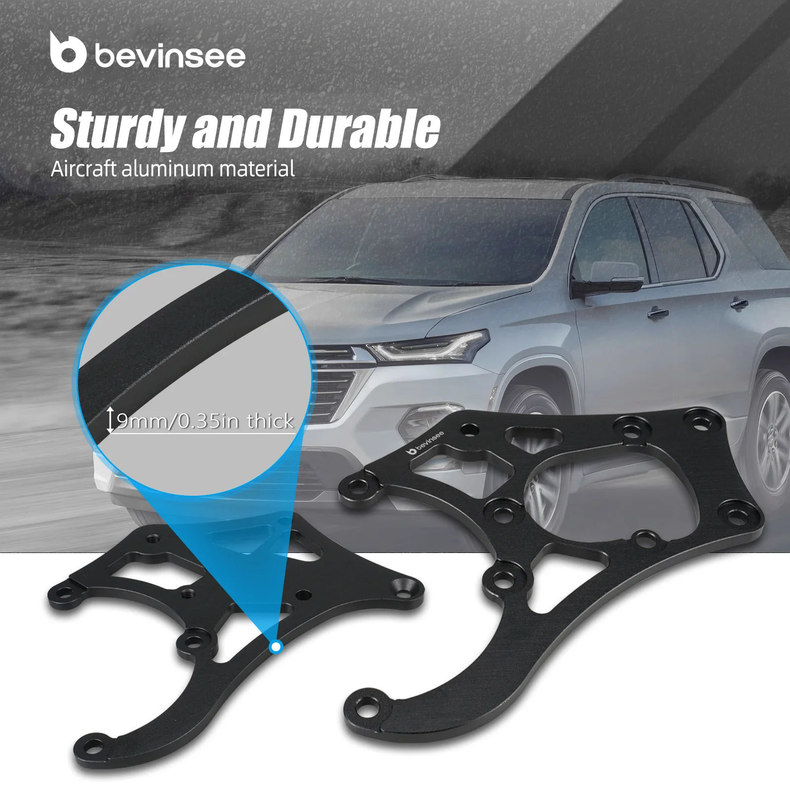 BEVINSEE Aluminum Air Conditioner Compressor Bracket Kit for Sanden 508 LS LSX Truck SUV A/C, Anti-rust High Strength & Accuracy