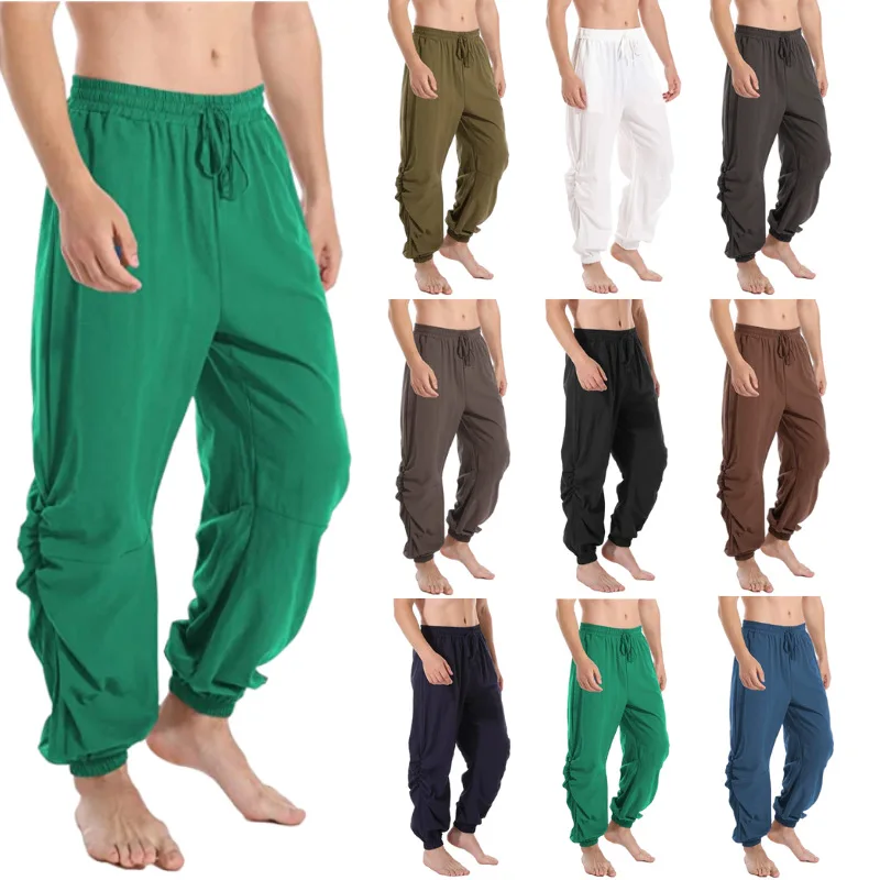 Men Casual Harem Pants Elastic Waist Loose Cotton Linen Breathable Pocket Trousers Sports Workout Gym Sweatpants Streetwear 3XL