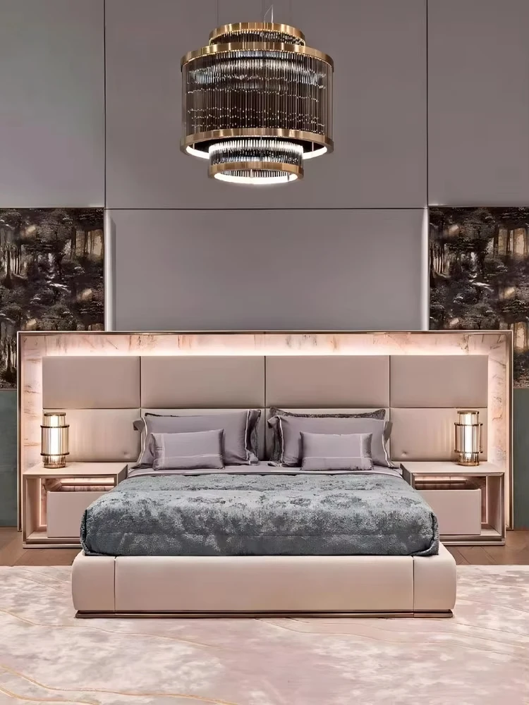 

Italian light luxury bed, leather widescreen custom design