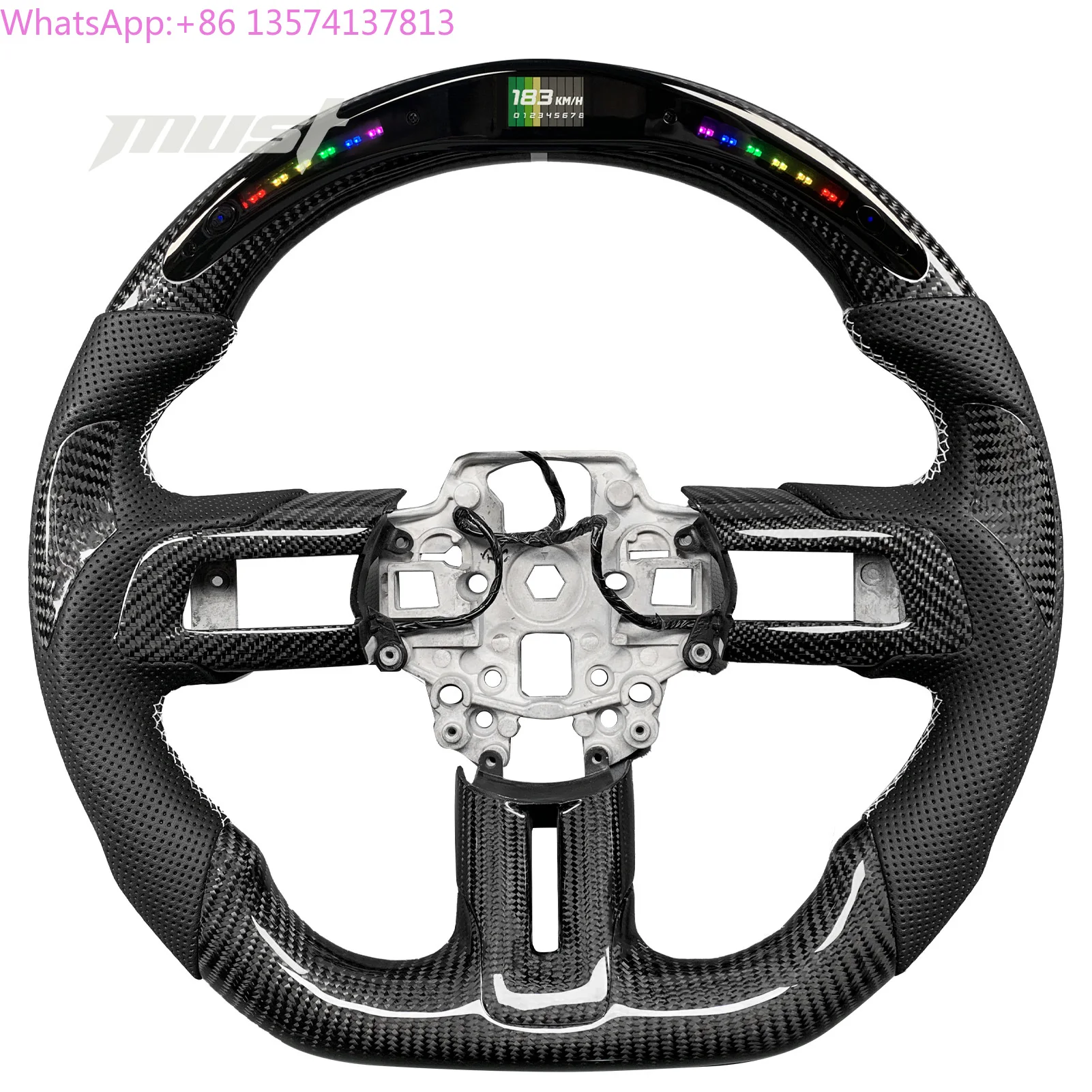

Customized for Ford Mustang GT Steering Wheel Carbon Fiber 2015 2017 2018 2019 2022 Perforated Leather LED