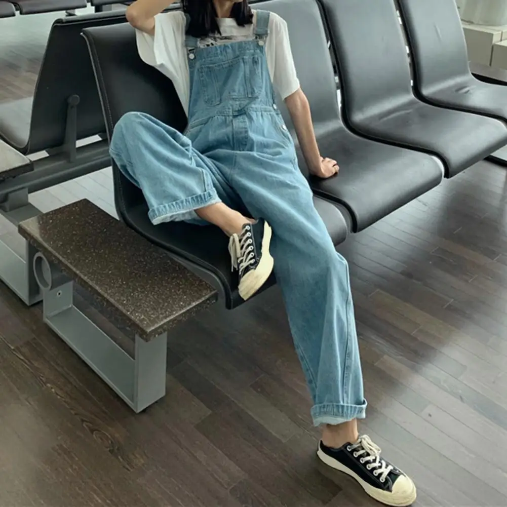 

Sleeveless Casual Overalls Women's Wide-leg Denim Bib Overalls with Adjustable Straps Pockets Casual Baggy for Spring for Women