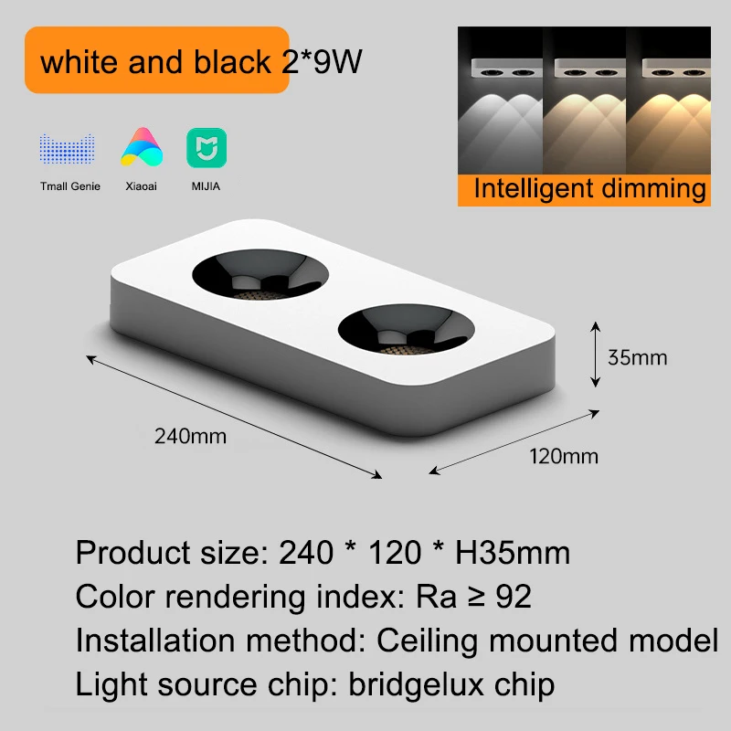 

Led Modern Surface Mounted Spotlight Smart Home Lighting App Control Ultra-Thin Ceiling Light 24 * 12cm Square 18W No Main Light