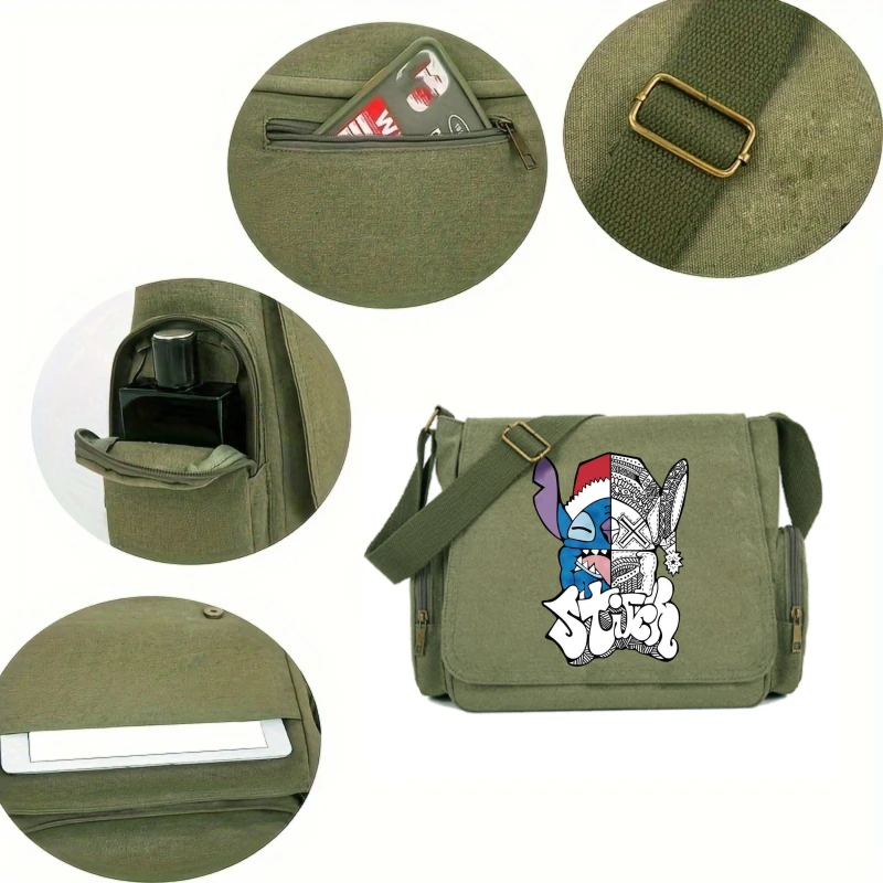 حقيبة أزياء رجالية جيوب متعددة نمط الكتابة على الجدران غرزة طباعة حقيبة كتف للرجال للجنسين حقيبة ساعي كروسبودي التسوق