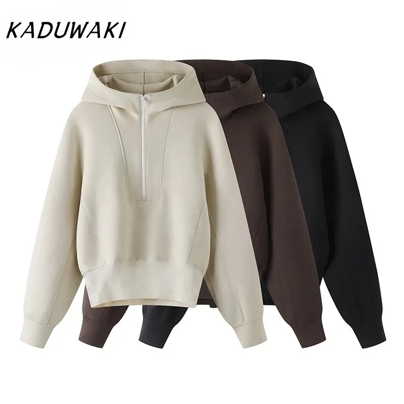 KADUWAKI Fall Casual Turtleneck Long-sleeved Zipper Sweater Loose Threaded Anti-pilling Hooded Sweater Simple Versatile Hoodies