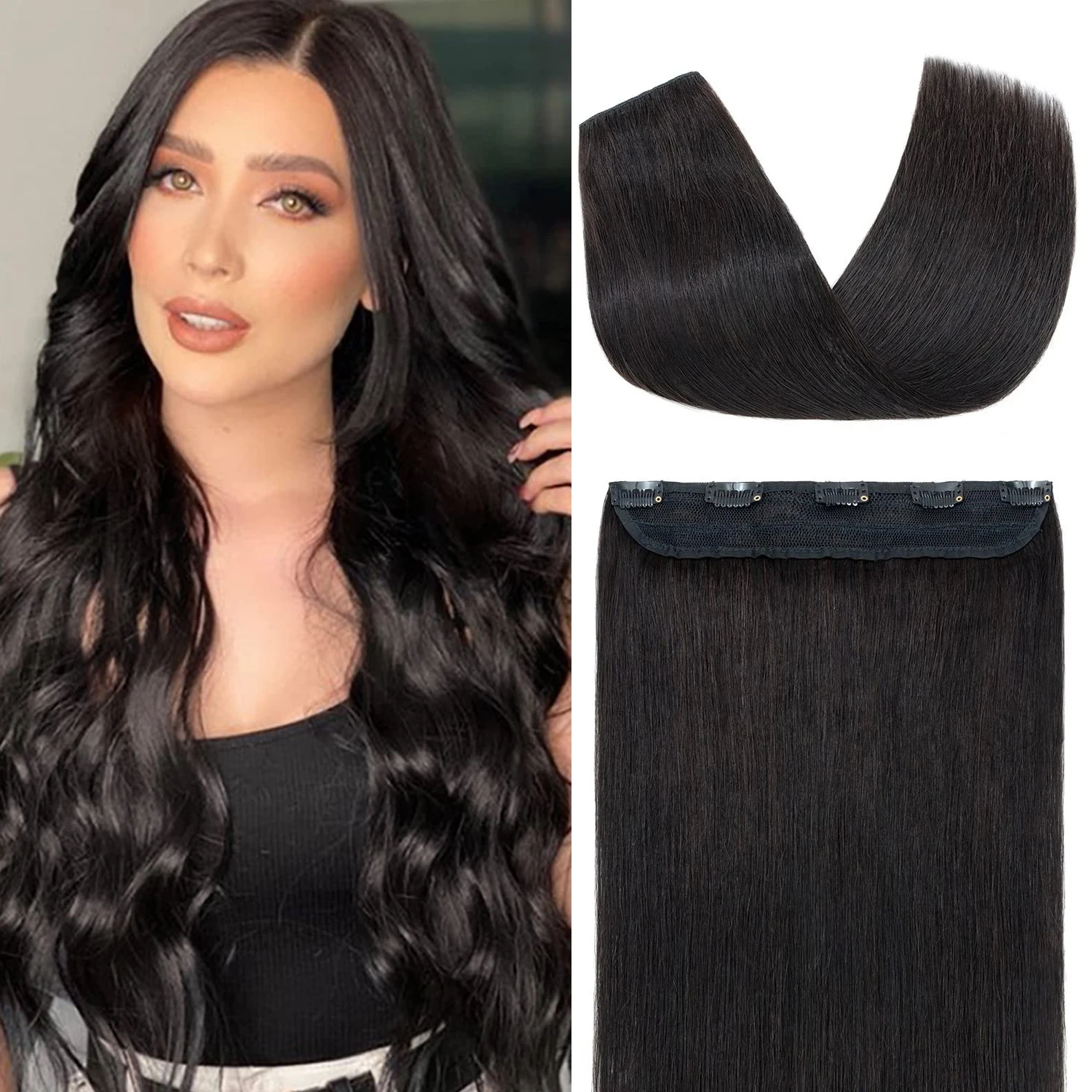 Clip in Human Hair Extensions One Piece 5 Clips 100% Real Human Hair Straight Soft One Piece Natural Human Hair Extensions 100g