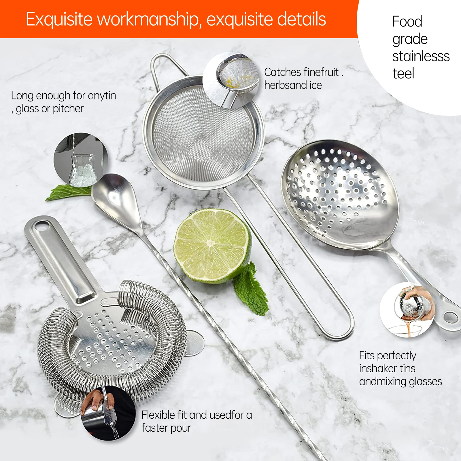 

3pcs Cocktail Strainer Set Stainless Steel Bartending Tools Cocktail Shakers Professional Mixology Service Kitchen Bar
