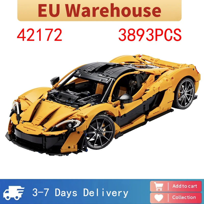 Blocs de construction de voiture jaune, 3893 pièces, assemblage de voiture de sport, modèle en brique, jouet pour adultes et enfants, cadeaux de noël, ensemble Compatible 42172