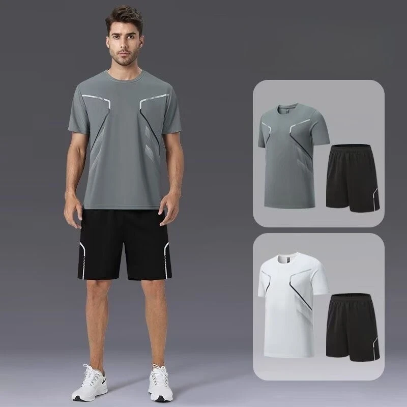 

Men's Casual Sport Ice Silk Set Outdoor Jogging Training Fitness T-shirt Shorts Quick Drying Breathable Short-sleeved Sets