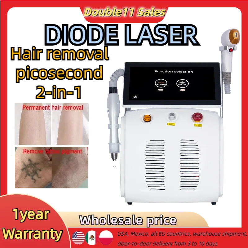 

Double 11 Sales Ice Painless Alexandrite 2 in 1 Diode Laser Hair Remova Picosecond Laser Tattoo Removal Multi-function Beauty