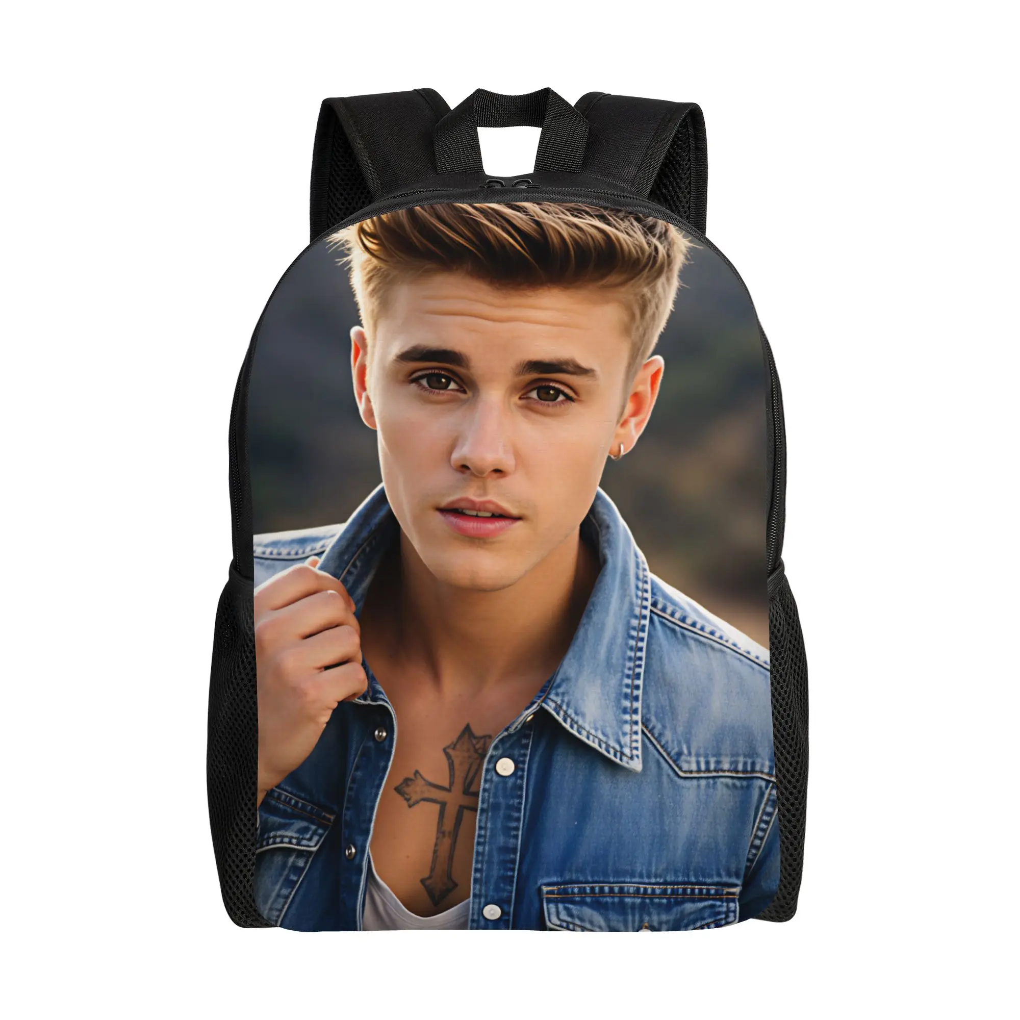 Justin Bieber Denim Jacket Portrait Backpack  Women Polyester Travel Backpacks Print Casual School Bags Rucksack