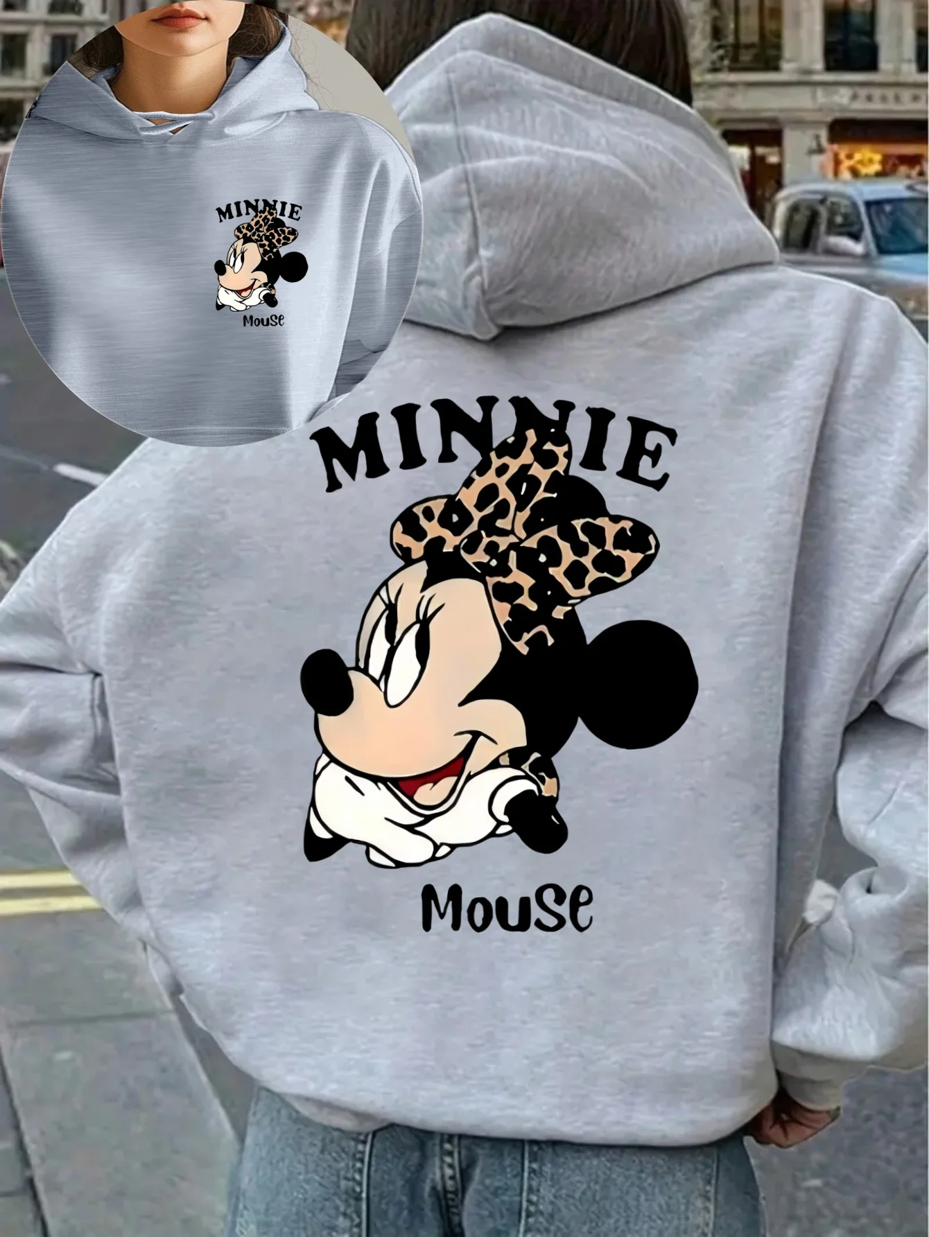 Novo disney minnie mouse padrão feminino hoodie outono inverno casual unisex pulôver moletom roupas com capuz streetwear oversized