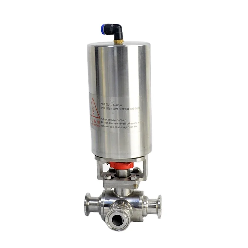 Food Grade Stainless Steel Pneumatic Actuator 3 Way Sanitary Tri Clamp Ball Valve With T Type And L Type Gateway