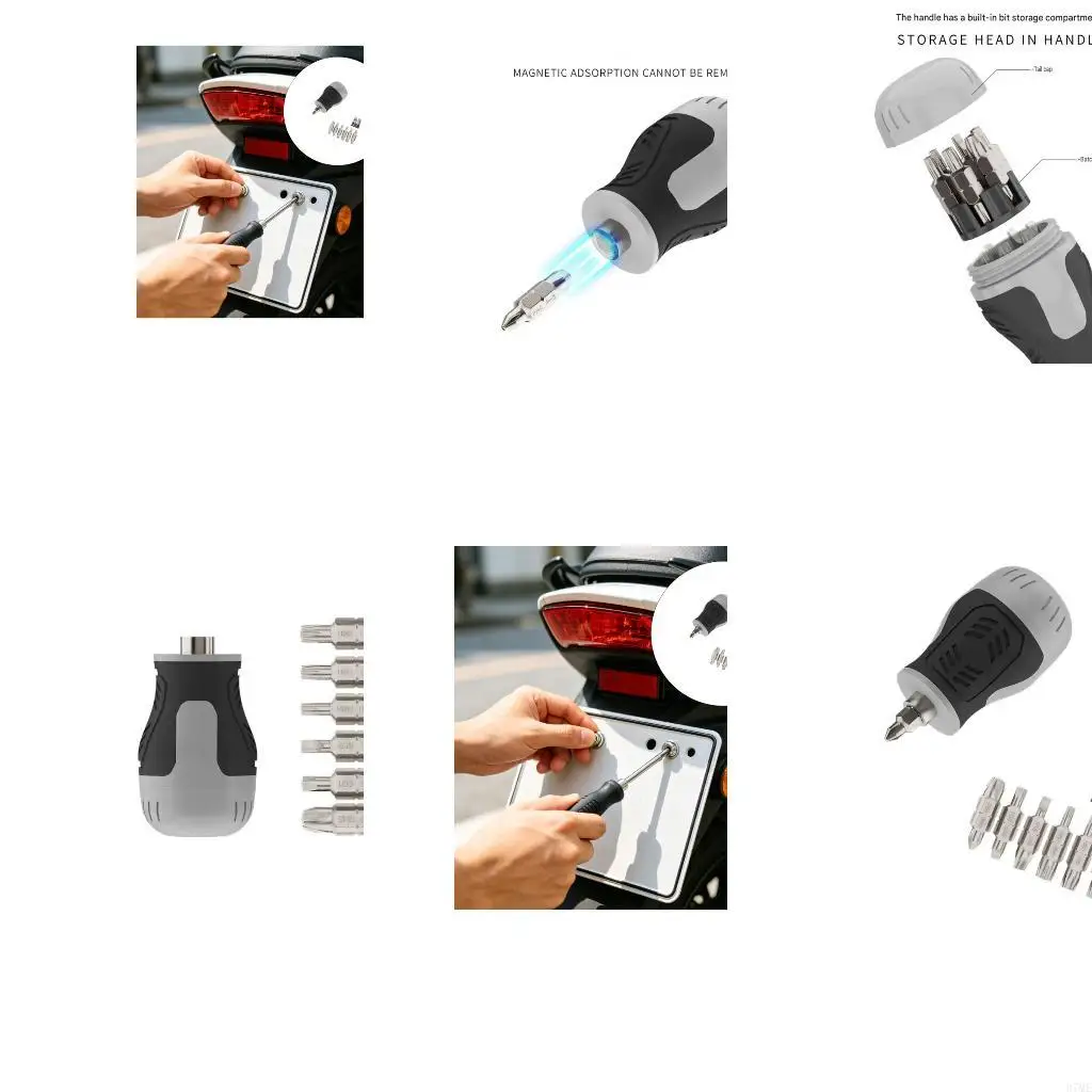 37ME Small Screwdriver Set for Home Fixes and Drawer Hardware, Short Handle Manual Driver with Changeable Double Ended Heads for