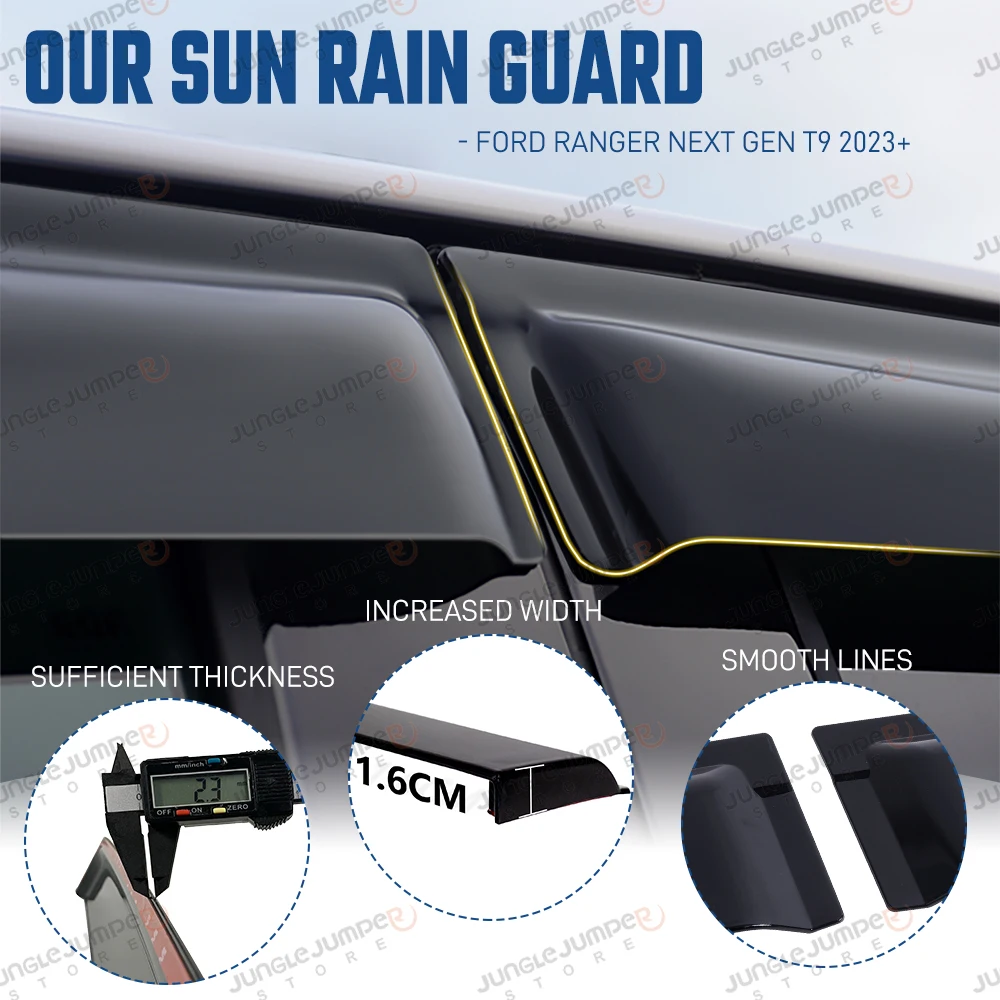 Sun Rain Guards For Ford Ranger T9 2023 2024 2025 Wildtrak Sport XLT XLS XL Smoke Black Window Visor Double Cab Car Accessories