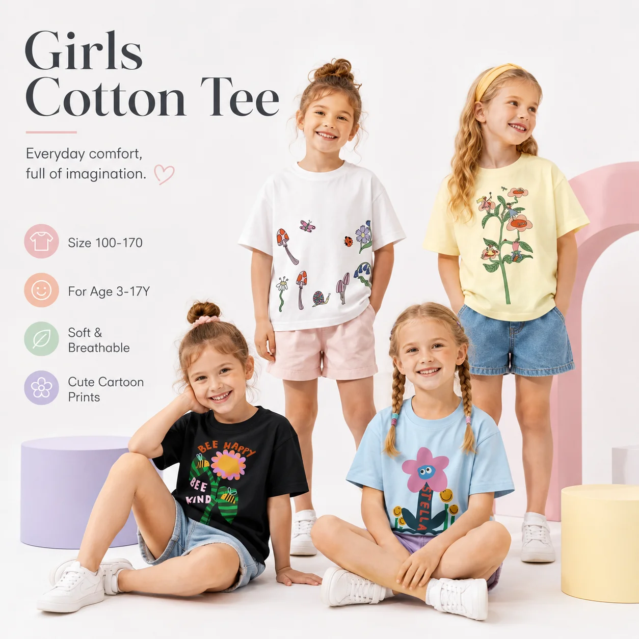 cute Sunflower t shirt Kids summer clothes fashion Vacation casual Tops Plant Fun Print Girls T-shirt cotton Child short sleeves
