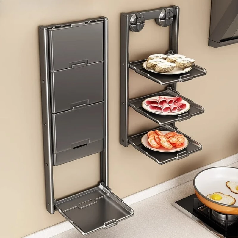 

Suction cup vegetable preparation rack kitchen foldable multi-layer multi-functional side dish household wall-mounted storage