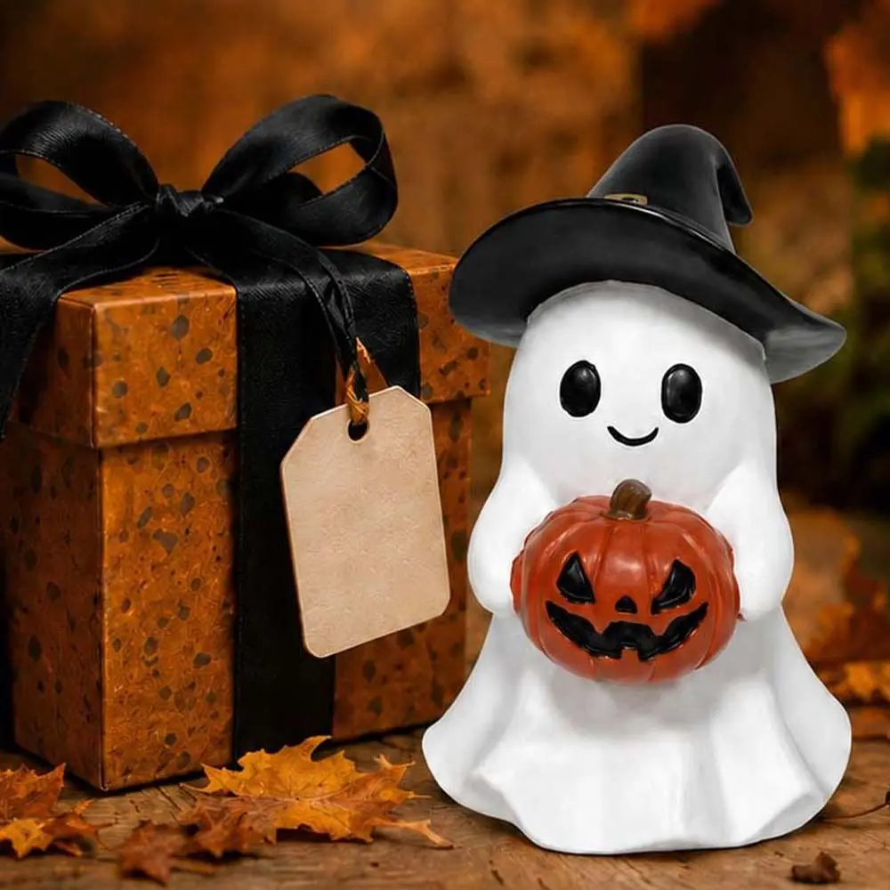 Warm White Ghost Night Light Button Cell Battery Operated Cute Design Halloween Glowing Ornament Compact Size Eco Friendly