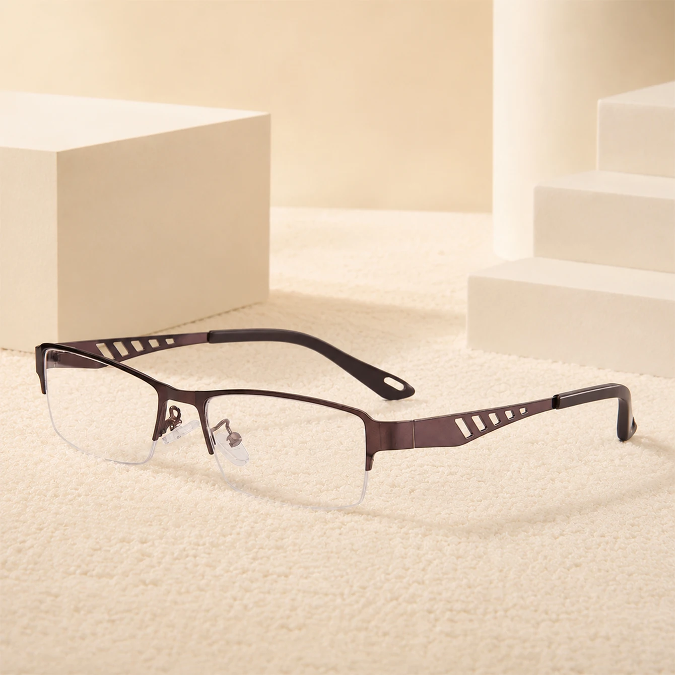 1pc Square Anti Blue Light Glasses Hollow Cutout Metal Half Rim Non-Prescription Eyeglasses for Business Men Women Eyewear Work view 3