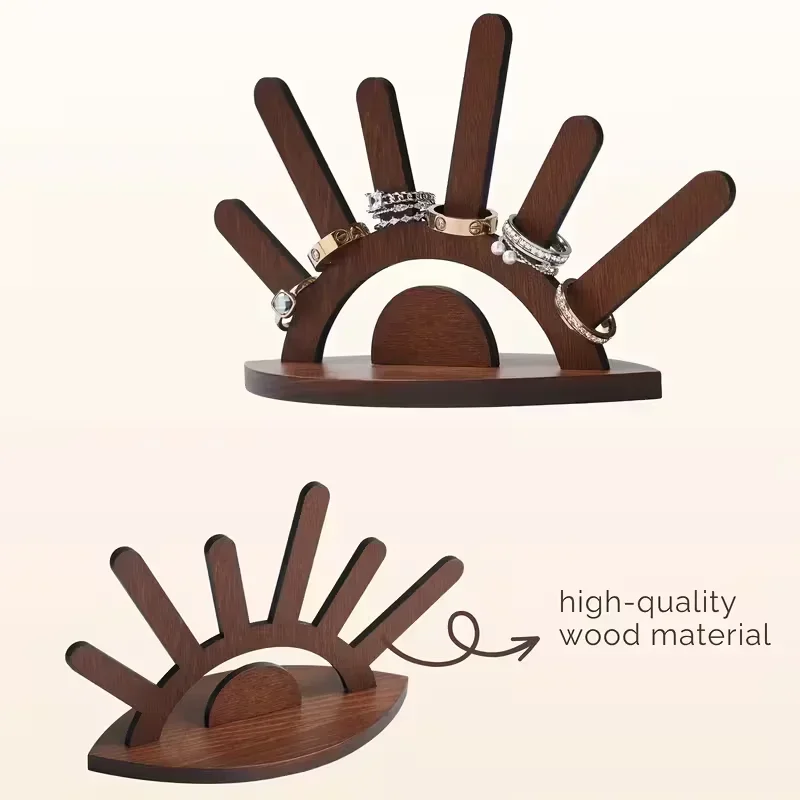 

2026 Top Quality Wooden Ring Holder Oval Evil Eye Jewelry Display Stand Vintage Desktop Organizer Birthday Engagement Decor