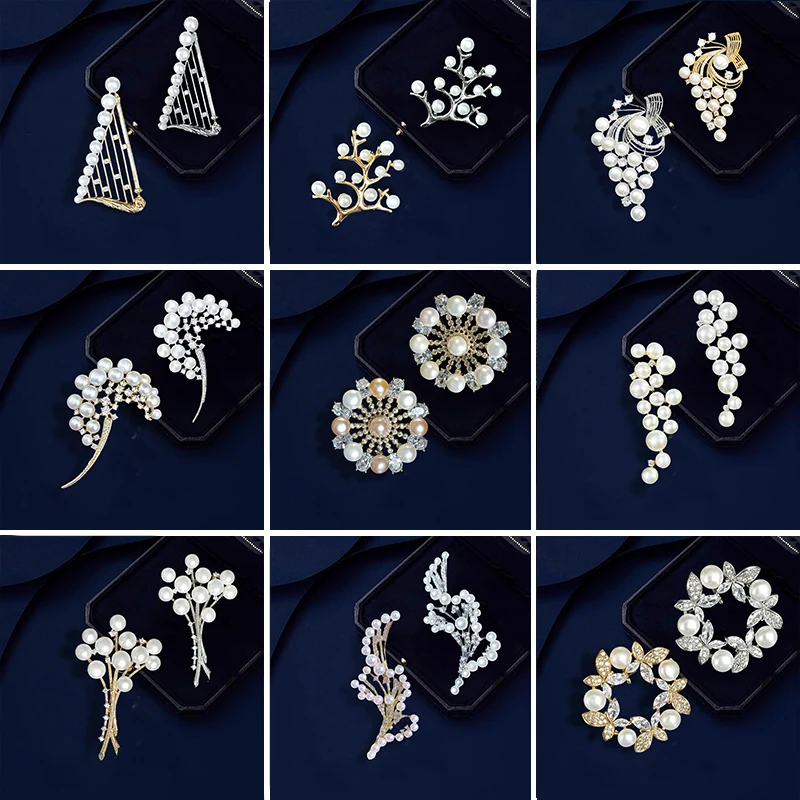OKILY Elegant Natural Freshwater Pearl Broochpins Romantic High-end Harp Dandelion Grape Bouquet Women Broche Decorativo De Ropa
