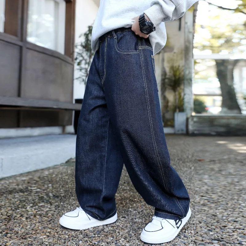 Herbst Kinder Jungen Jeans UNITIM 2026 Teenager Stilvolle Jungen Denim-Hosen Ins Lose Elastische Taille 4-14 Jahre Kinder Jungen Weite Hosen – Detail 5